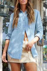 Pocket Buttons Turndown Collar Blouses(4 Colors)