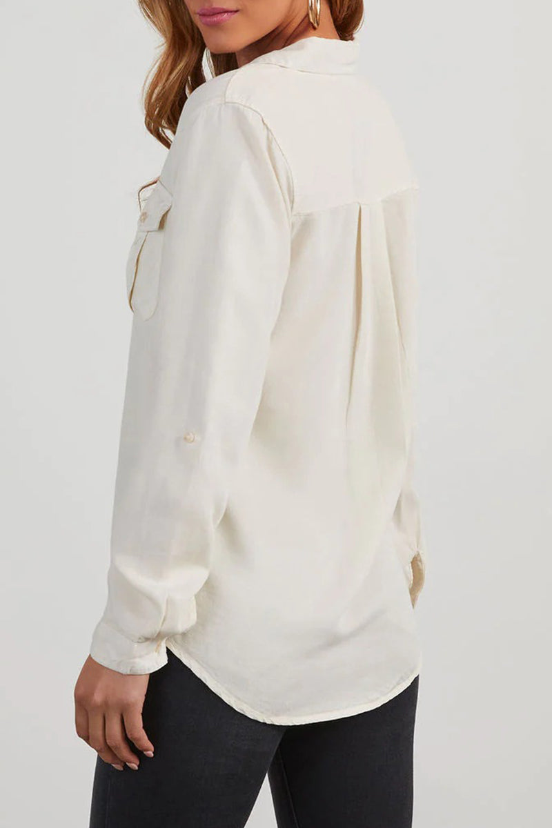 Pocket Buttons Turndown Collar Blouses(4 Colors)