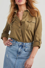 Pocket Buttons Turndown Collar Blouses(4 Colors)