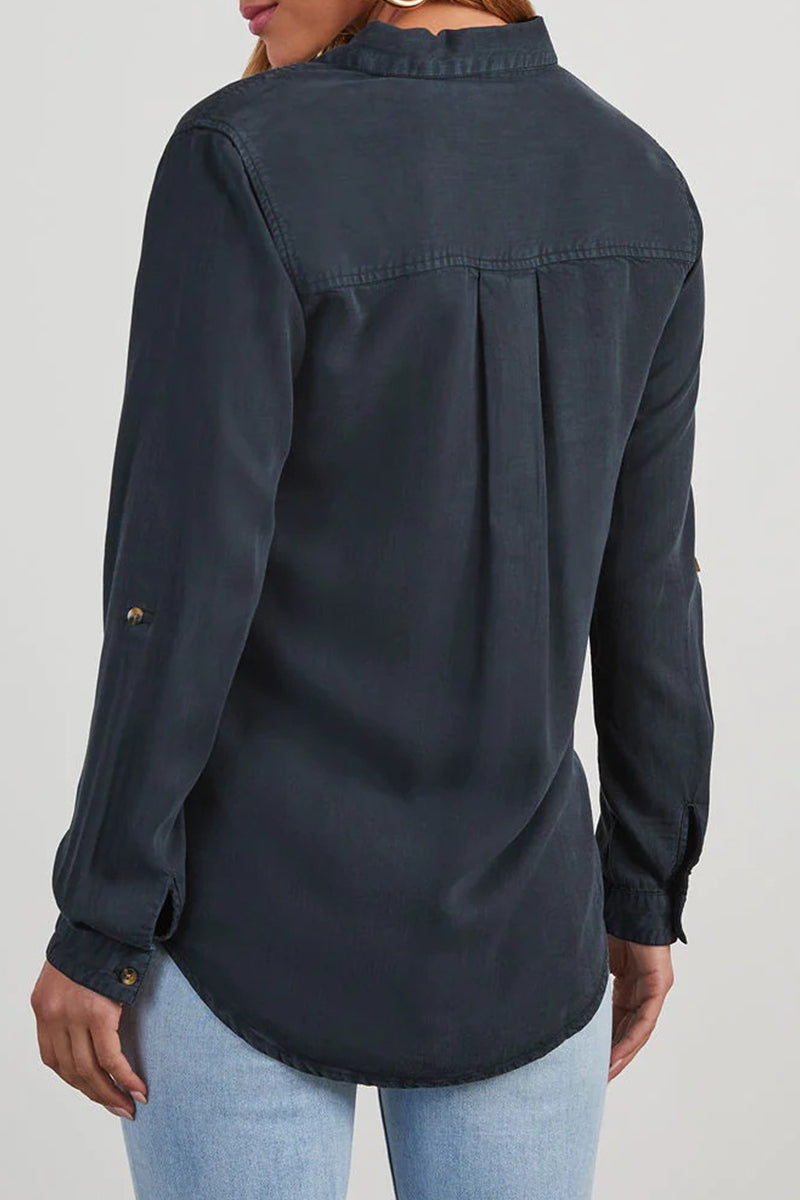 Pocket Buttons Turndown Collar Blouses(4 Colors)