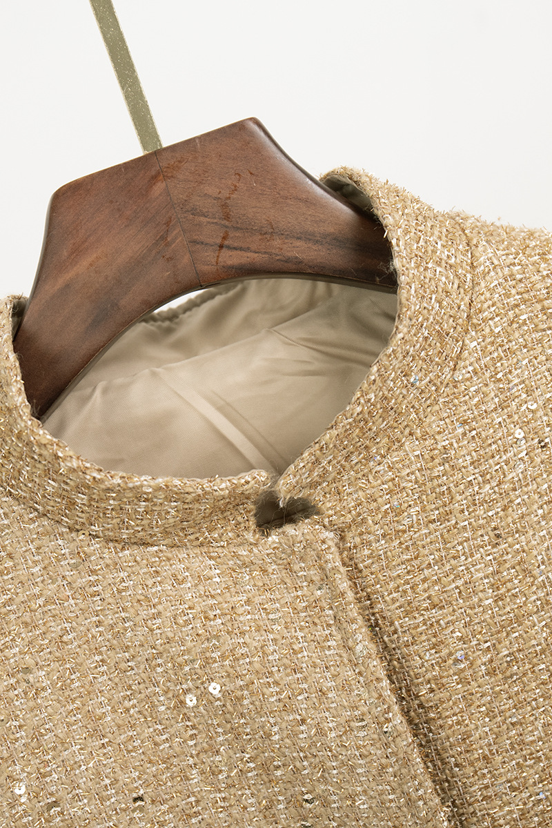 Sequins Patchwork Mandarin Collar Outerwear