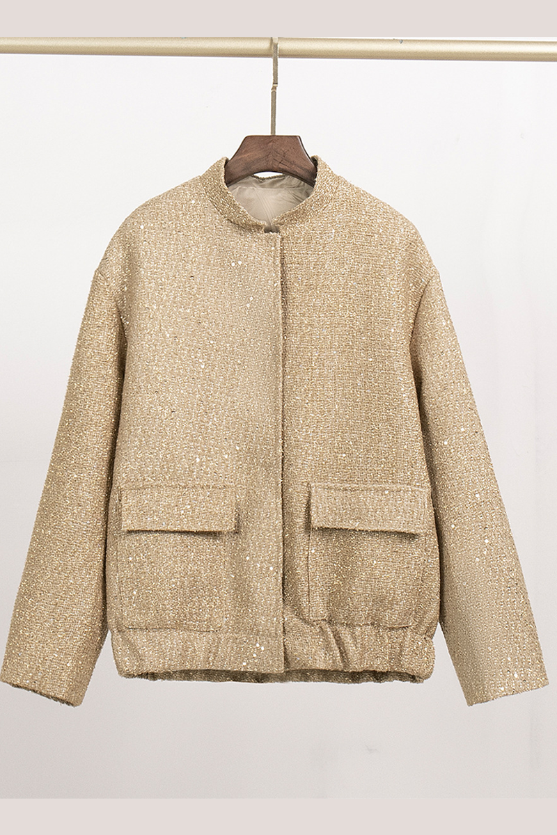 Sequins Patchwork Mandarin Collar Outerwear