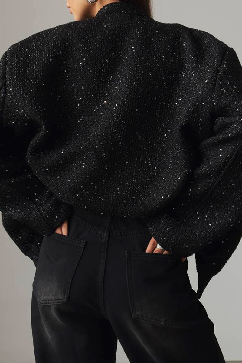 Sequins Patchwork Mandarin Collar Outerwear
