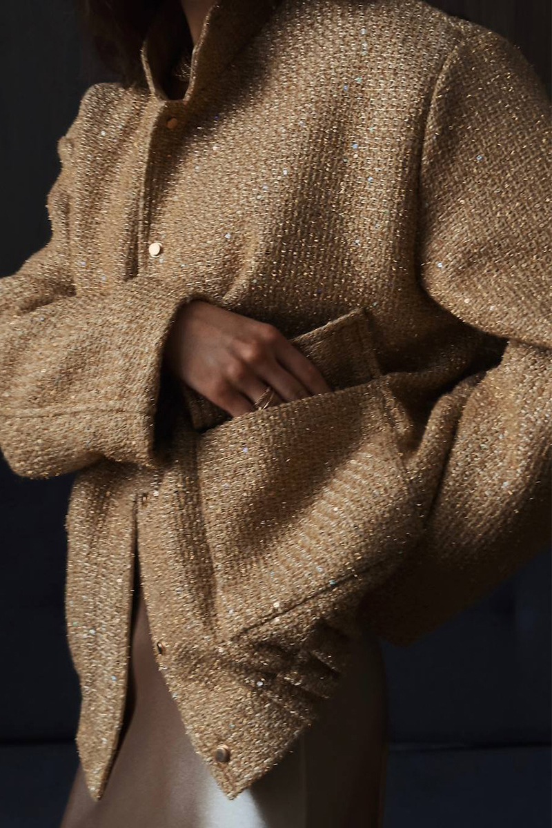 Sequins Patchwork Mandarin Collar Outerwear