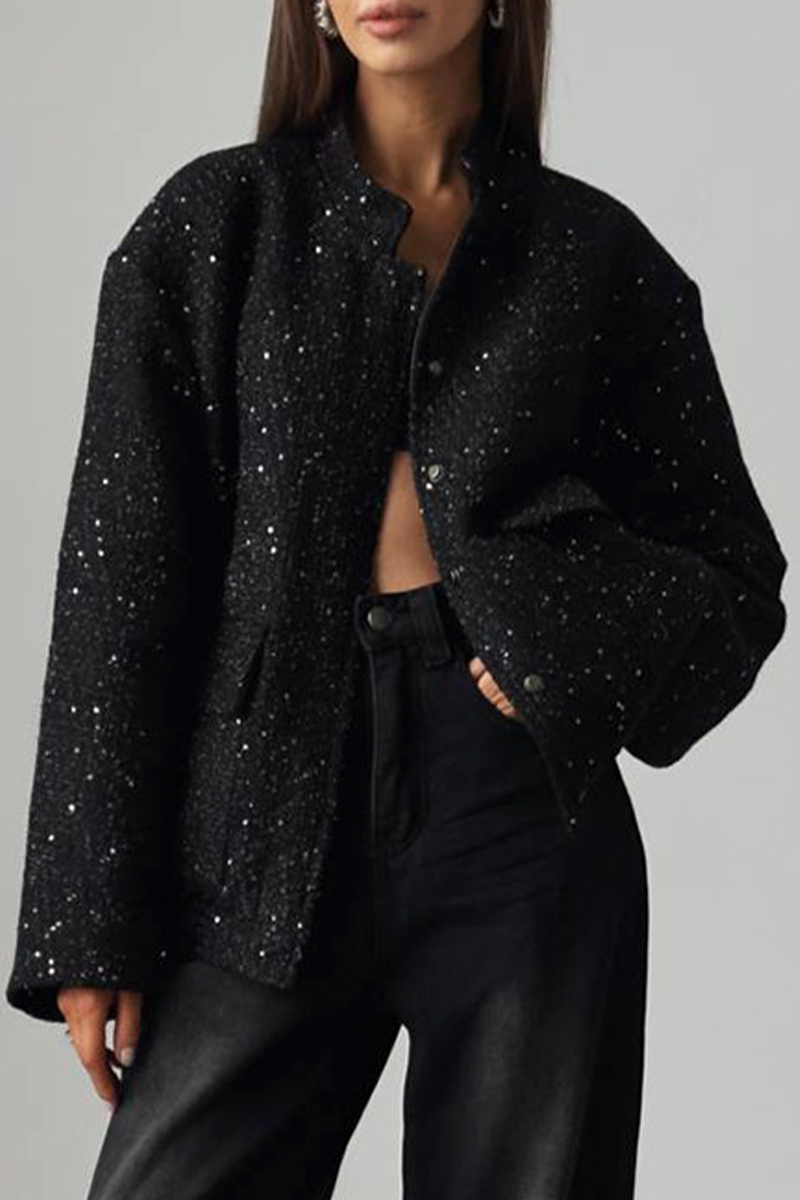 Sequins Patchwork Mandarin Collar Outerwear