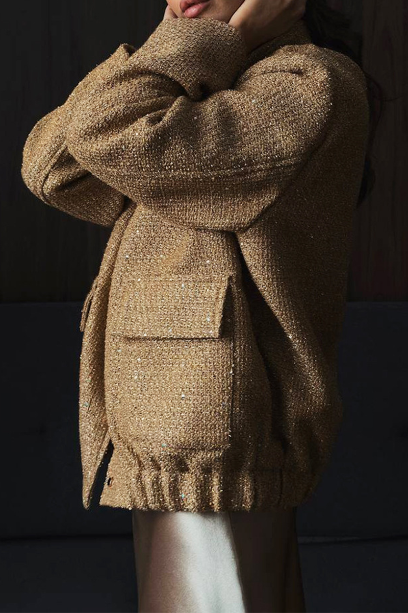 Sequins Patchwork Mandarin Collar Outerwear
