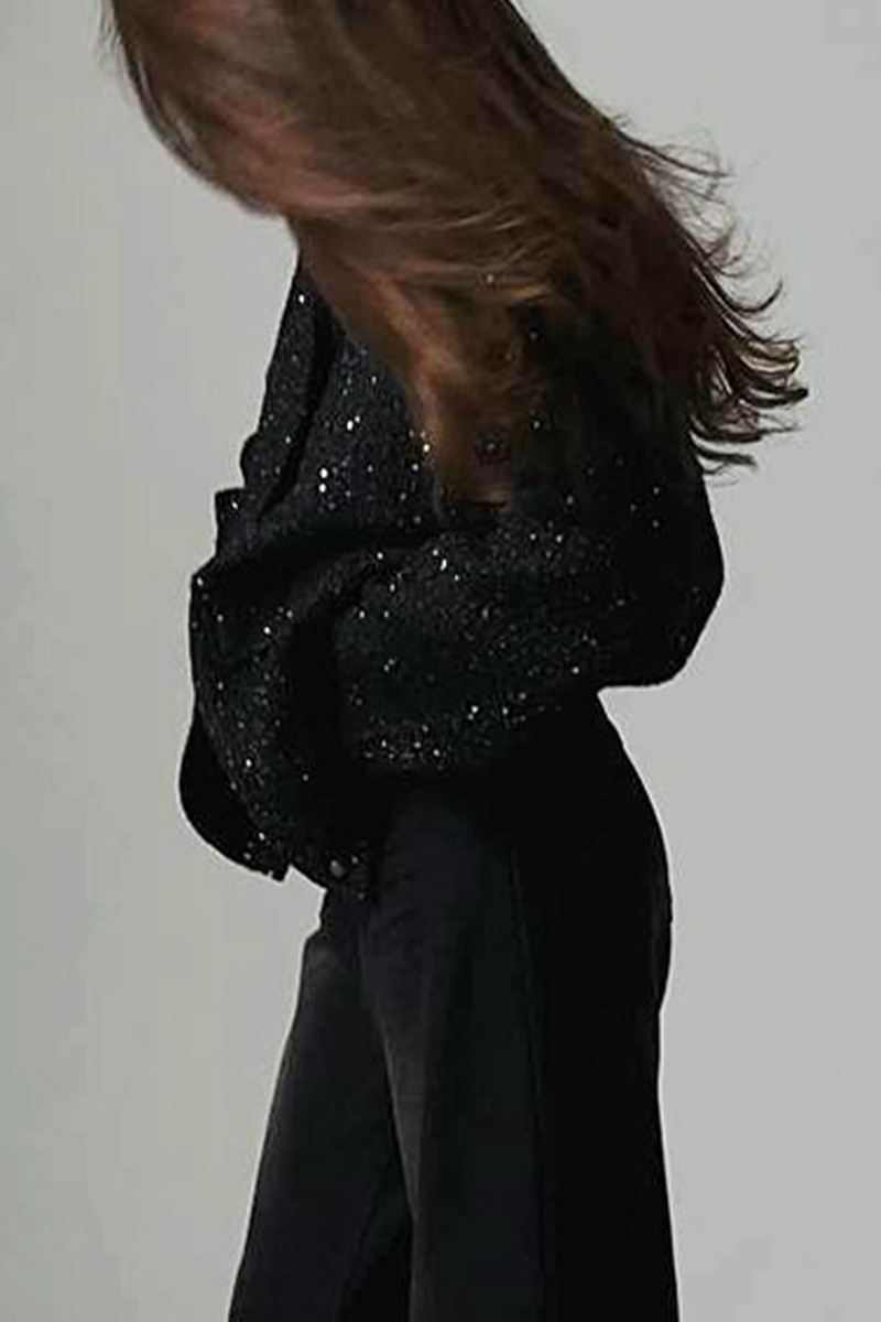 Sequins Patchwork Mandarin Collar Outerwear