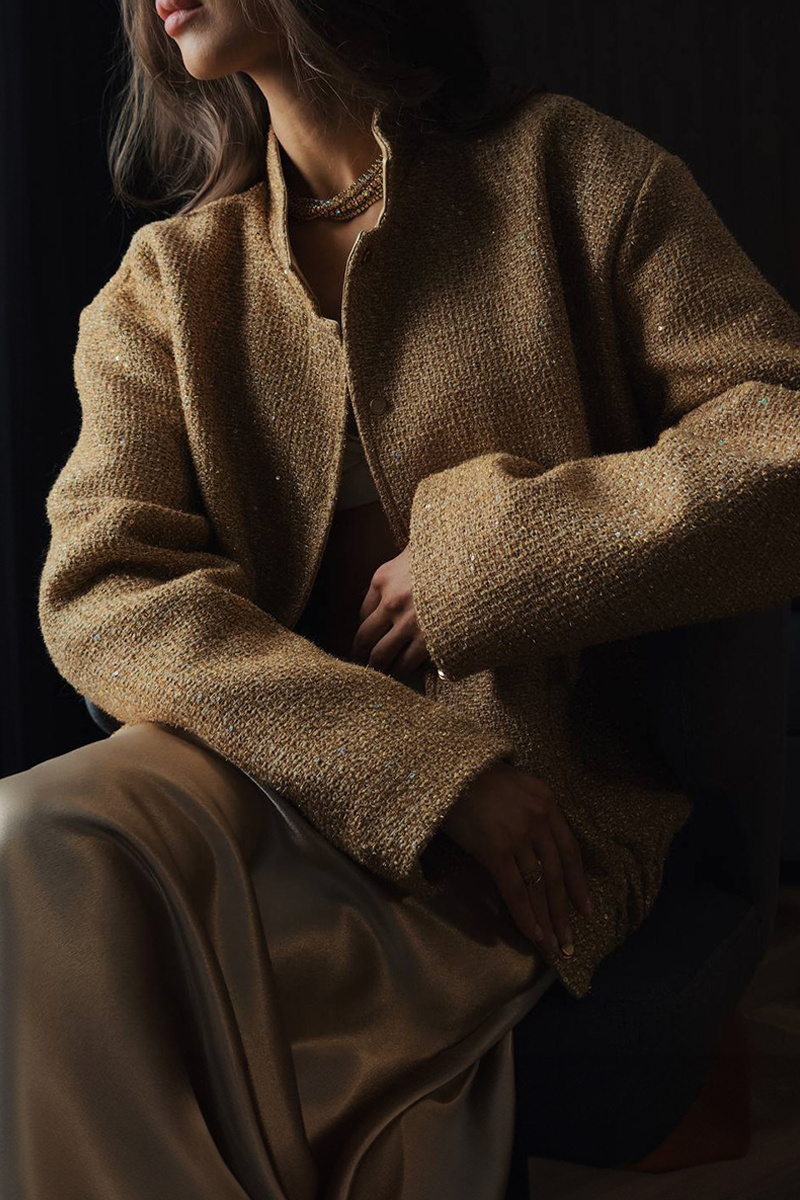Sequins Patchwork Mandarin Collar Outerwear