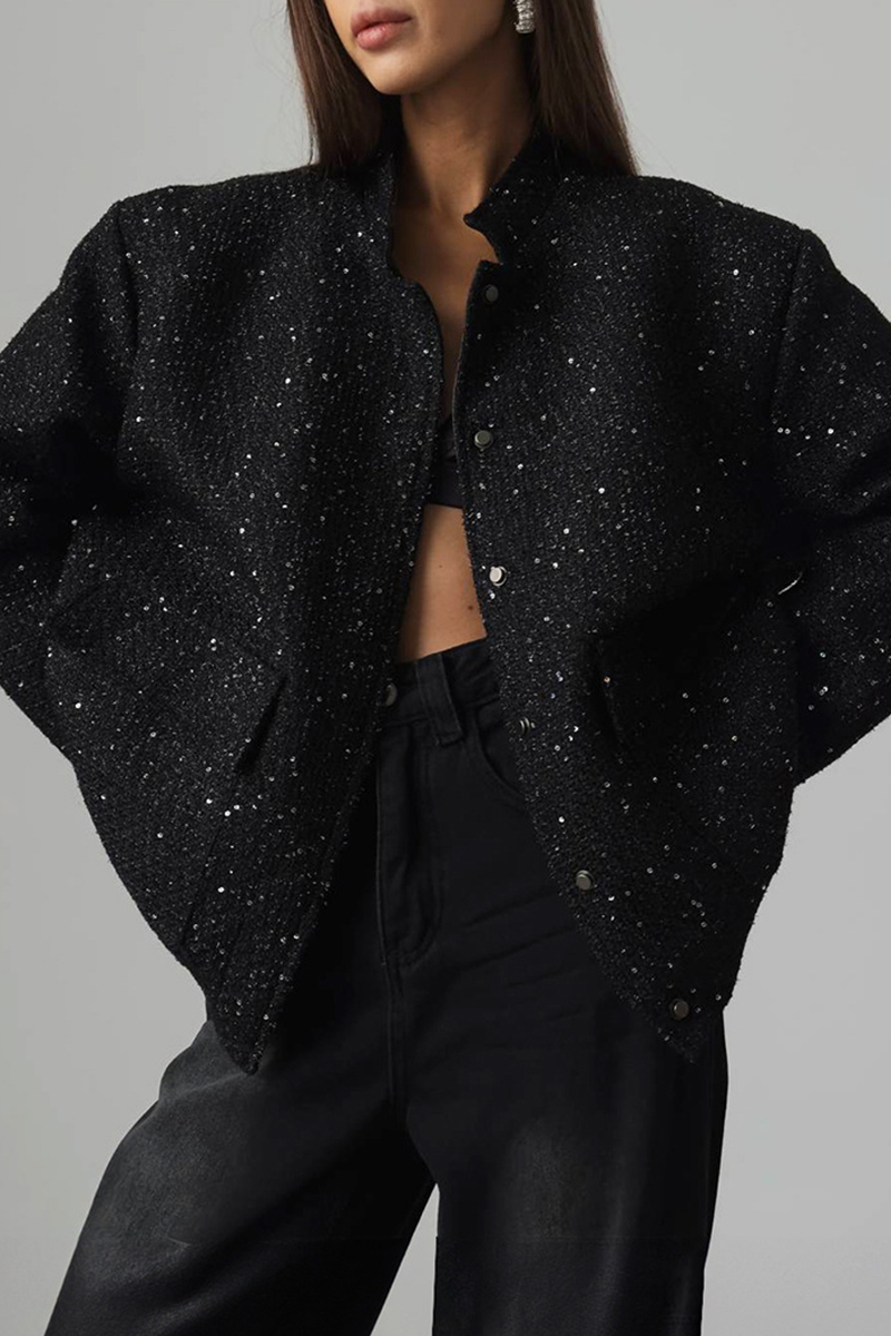 Sequins Patchwork Mandarin Collar Outerwear