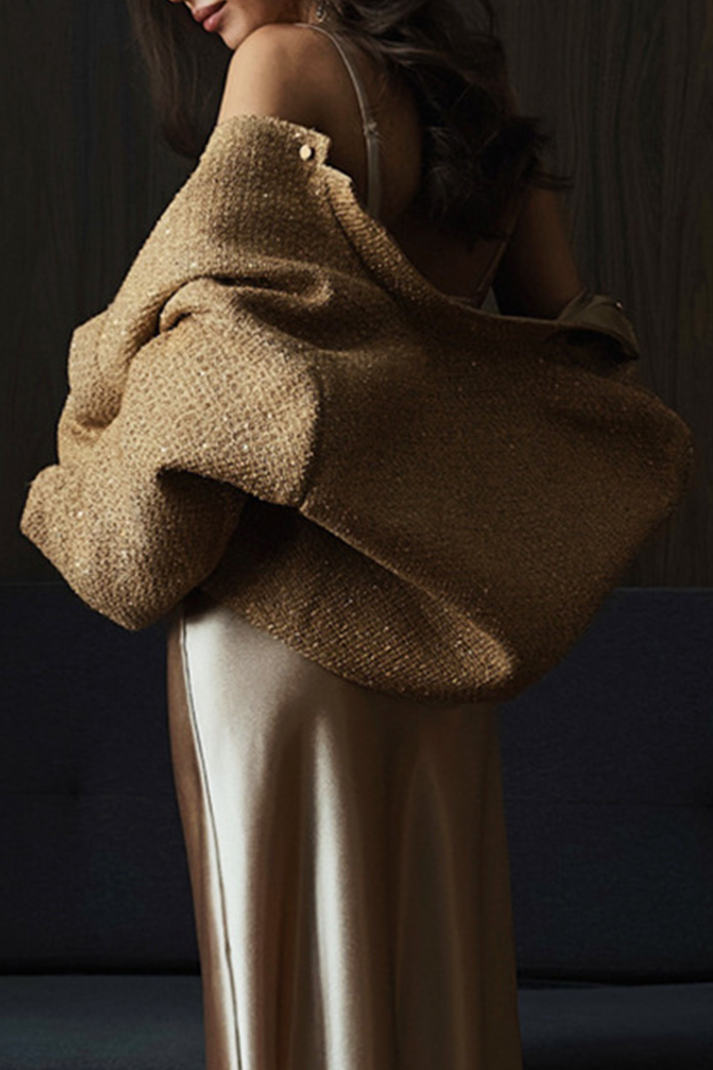 Sequins Patchwork Mandarin Collar Outerwear