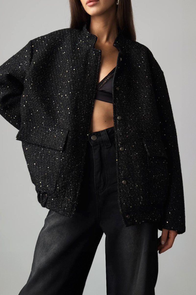 Sequins Patchwork Mandarin Collar Outerwear