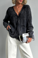 Ripped Distressed Pocket Buttons V Neck Outerwear(3 Colors)