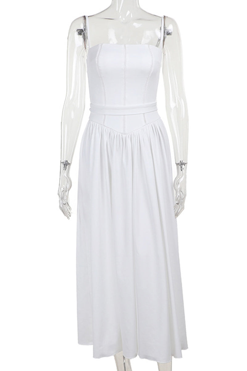 Solid Color Hollow Out Lace Up Square Neck Sling Dresses