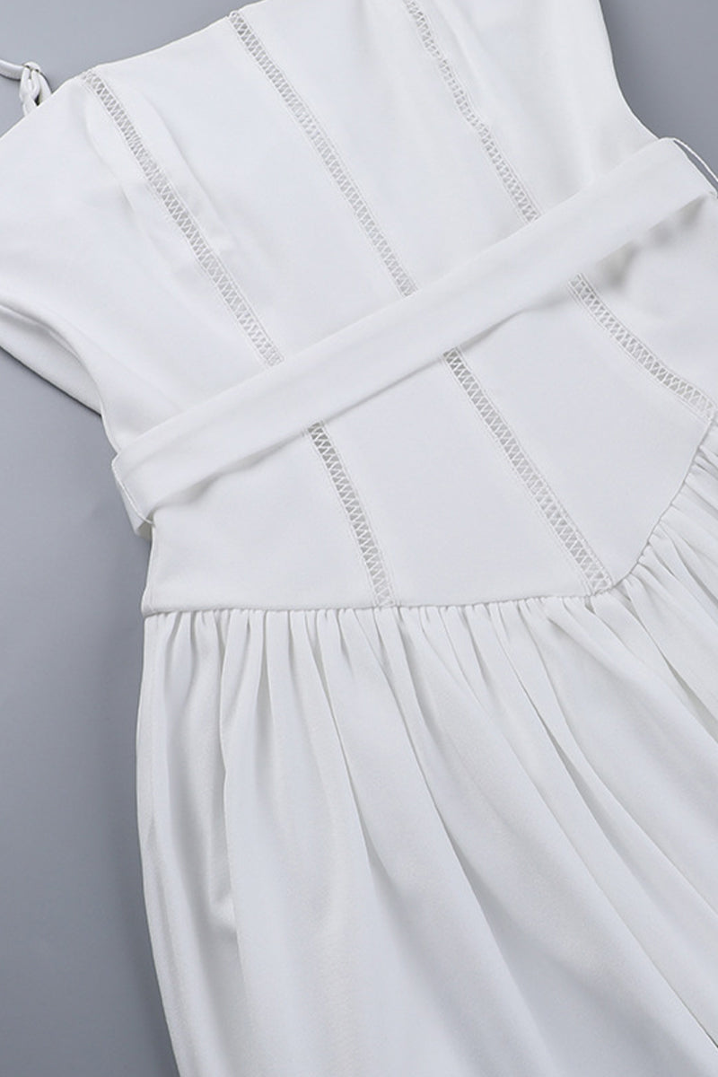 Solid Color Hollow Out Lace Up Square Neck Sling Dresses