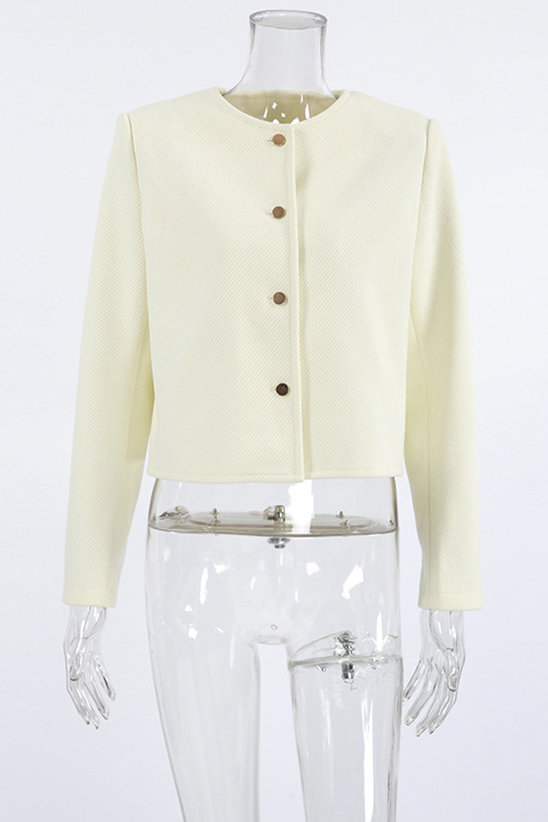Buttons O Neck Outerwear