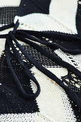Colorblock Lace Up Weave V Neck One Step Skirt Dresses