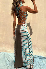 Tie Dye Print Backless U Neck One Step Skirt Dresses