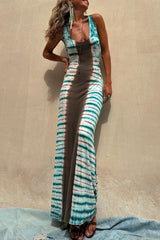 Tie Dye Print Backless U Neck One Step Skirt Dresses