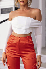 Solid Color Ruched Off Shoulder Tops