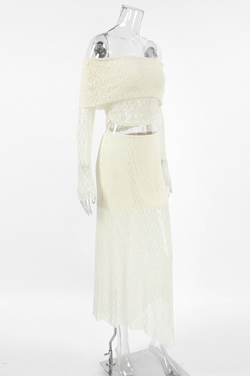 Lace See-Through Off Shoulder Long Sleeve Two Pieces(No Belt)