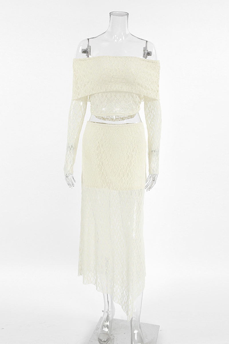 Lace See-Through Off Shoulder Long Sleeve Two Pieces(No Belt)