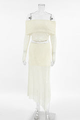 Lace See-Through Off Shoulder Long Sleeve Two Pieces(No Belt)