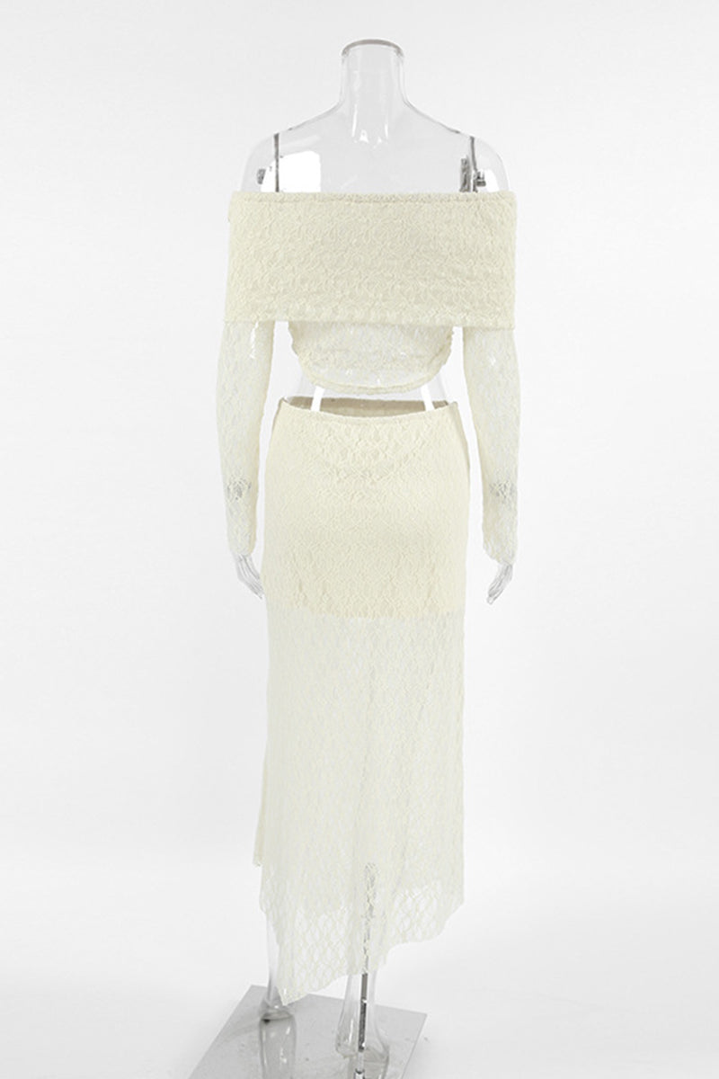 Lace See-Through Off Shoulder Long Sleeve Two Pieces(No Belt)