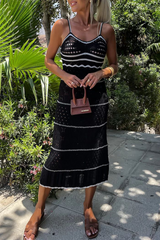 Weave Contrast V Neck Sling Dresses
