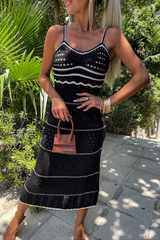 Weave Contrast V Neck Sling Dresses