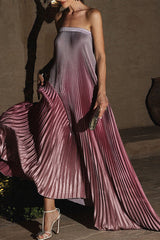 Gradient Color Pleated Contrast Strapless Strapless Dresses