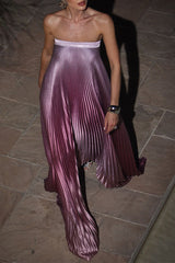 Gradient Color Pleated Contrast Strapless Strapless Dresses