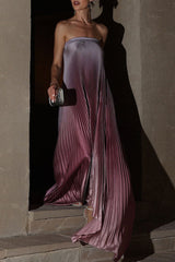 Gradient Color Pleated Contrast Strapless Strapless Dresses