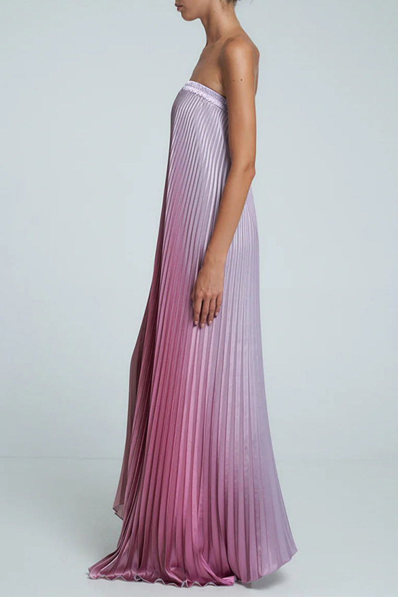 Gradient Color Pleated Contrast Strapless Strapless Dresses