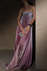 Gradient Color Pleated Contrast Strapless Strapless Dresses