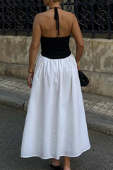 Pocket Lace Up Contrast Halter Sleeveless Dresses