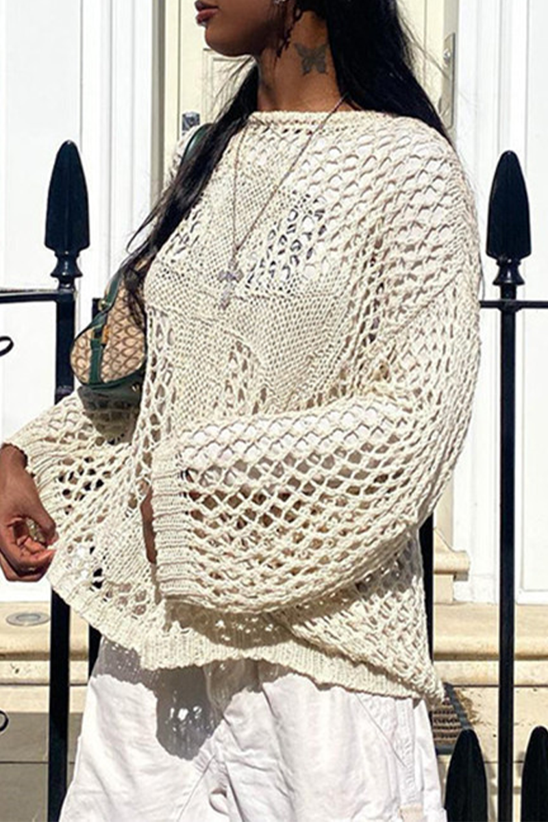 Solid Color Hollow Out O Neck Sweaters(5 Colors)