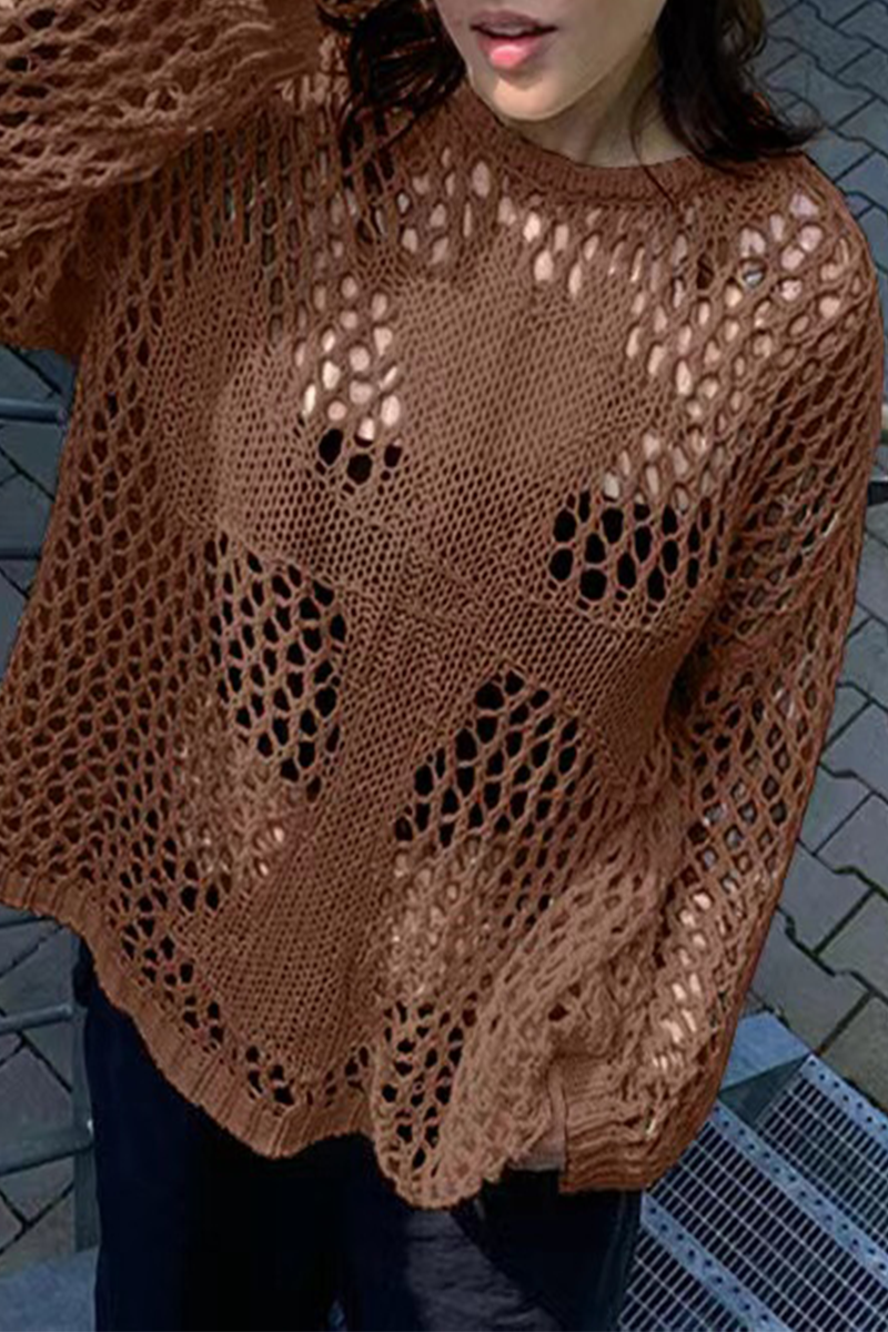 Solid Color Hollow Out O Neck Sweaters(5 Colors)