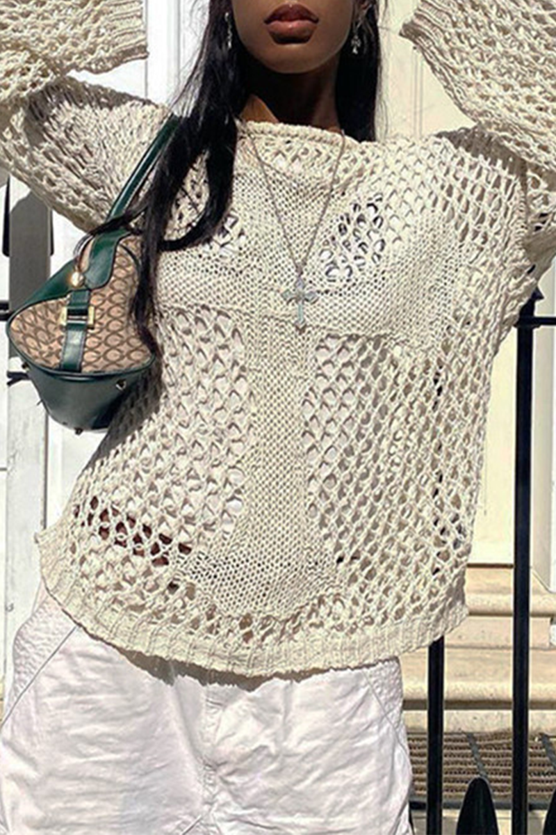 Solid Color Hollow Out O Neck Sweaters(5 Colors)