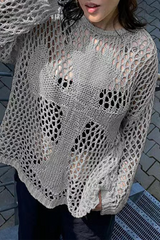 Solid Color Hollow Out O Neck Sweaters(5 Colors)