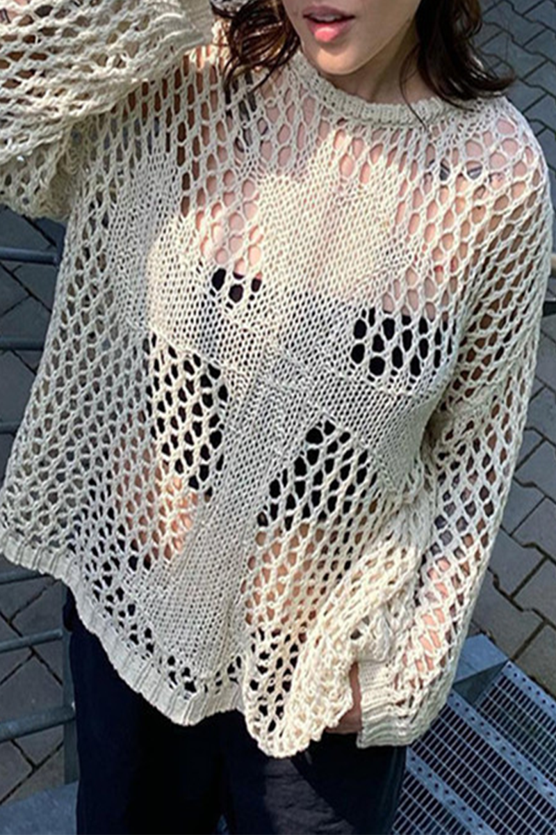 Solid Color Hollow Out O Neck Sweaters(5 Colors)