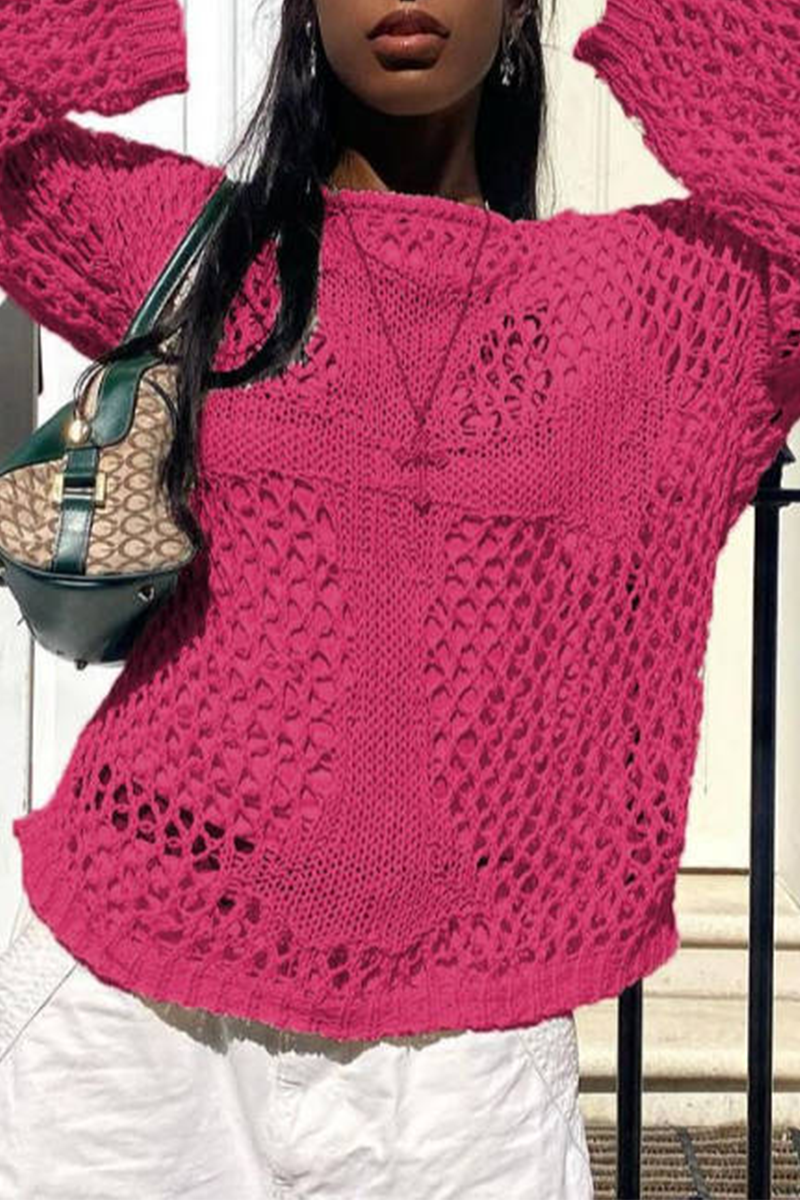 Solid Color Hollow Out O Neck Sweaters(5 Colors)