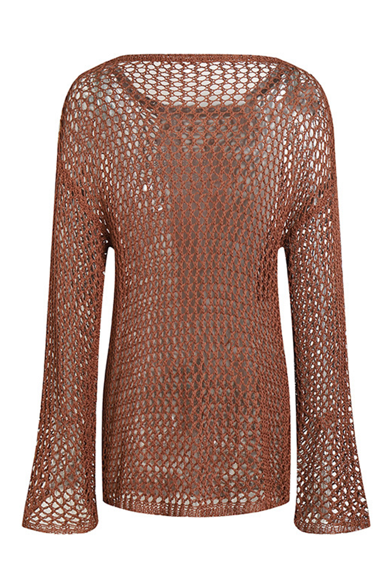 Solid Color Hollow Out O Neck Sweaters(5 Colors)