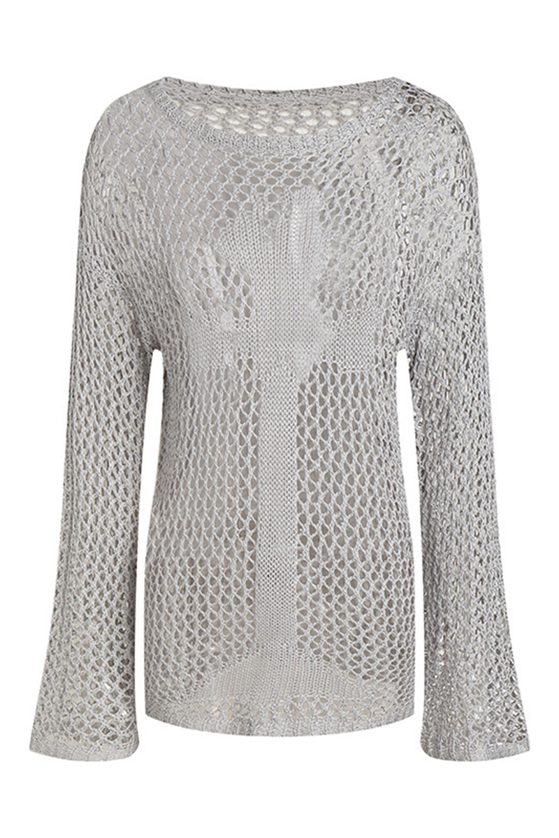 Solid Color Hollow Out O Neck Sweaters(5 Colors)