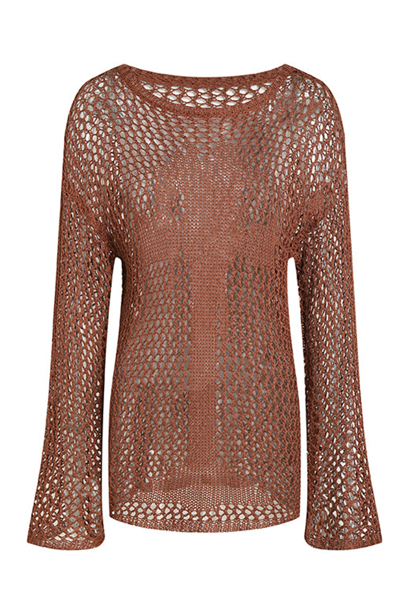 Solid Color Hollow Out O Neck Sweaters(5 Colors)