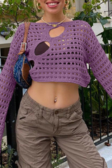 Hollow Out Irregular O Neck Sweaters(8 Colors)