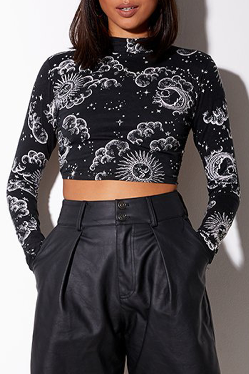 Street National Totem Geometric Print Lace Up Backless Half A Turtl(10 Colors)eneck Tops