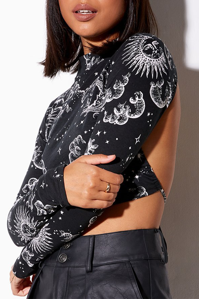 Street National Totem Geometric Print Lace Up Backless Half A Turtl(10 Colors)eneck Tops