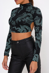 Street National Totem Geometric Print Lace Up Backless Half A Turtl(10 Colors)eneck Tops