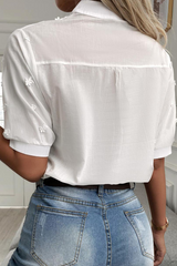 Solid Color Lace Mandarin Collar Blouses