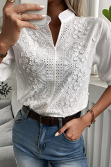 Solid Color Lace Mandarin Collar Blouses